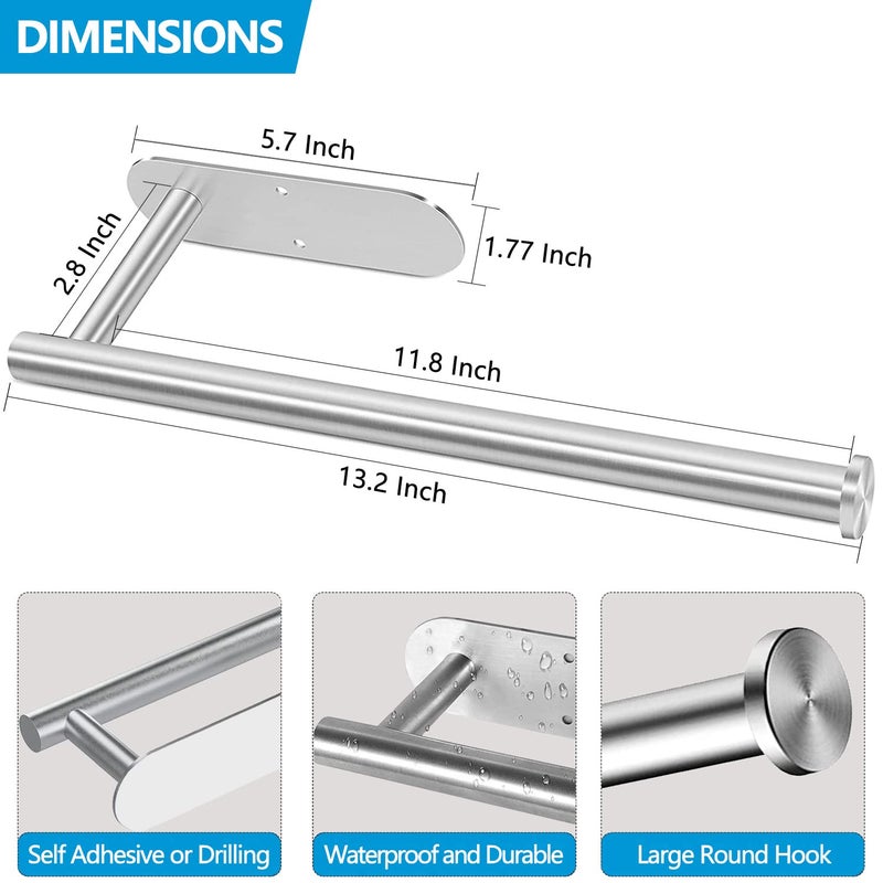 Gewtur Paper Towel Holder Under Cabinet - Self Adhesive Paper Towel Roll Holder Wall Mount  Gewtur Stainless Steel Paper Towel Holder for Kitchen Bathroom - Image 5